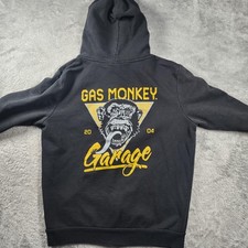 Sudadera con capucha Gas Monkey Garage vintage para hombre mediana negra cremallera completa polar coche Y2K 2004