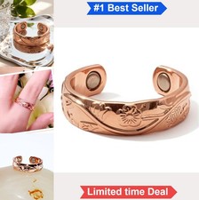 Copper Magnetic Therapy Ring Adjustable Band 2 Magnets Gift Bag Men Women