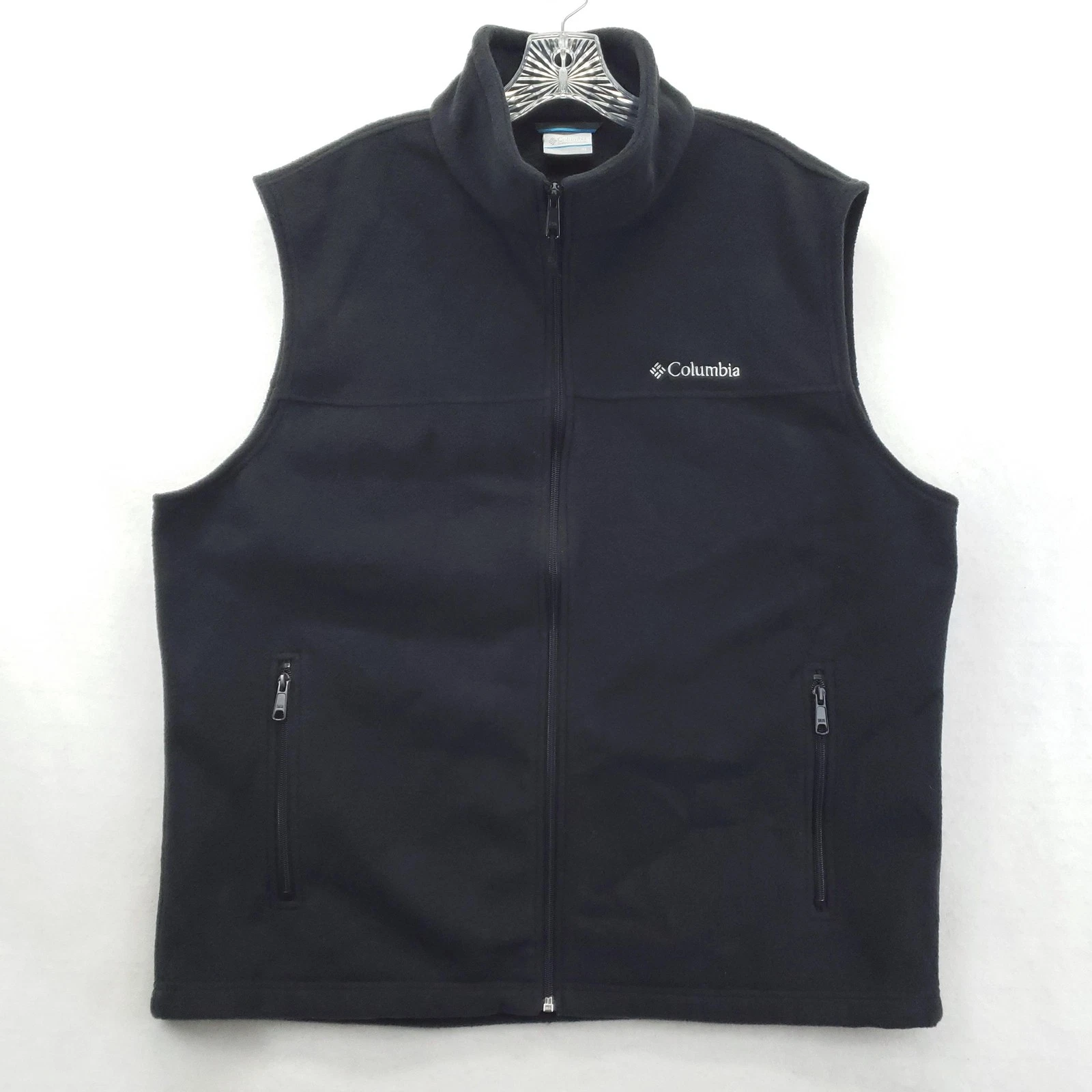 Columbia Fleece Vest Mens XL Black Full Zip Sleeveless Jacket Pockets Outdoor