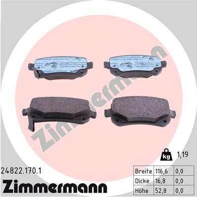 24822.170.1 Zimmermann Brake Pad Set, Disc Brake for Dodge, Fiat, VW