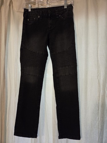 True Religion Youth Straight Leg Jeans Black Dark Wash Mid Rise 5-Pocket