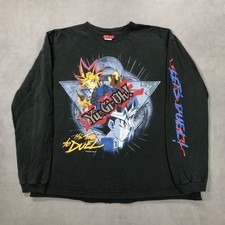 Vintage Yu-Gi-Oh Anime T-shirt Youth Boys Large Black Long Sleeve Distressed 90s