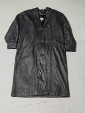 Vintage Mens Berman's Leather Trench Coat Black Size L Removable Liner Belted 