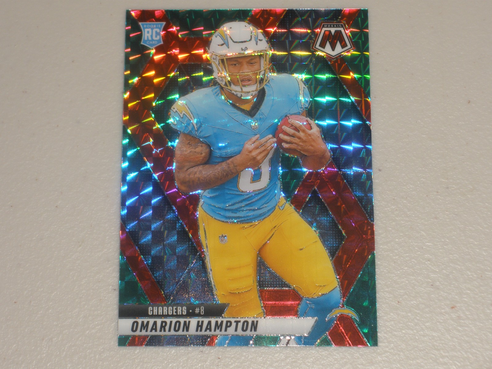 2025 Panini Mosaic Choice Fusion Red Green Prizm #335 Omarion Hampton Rookie RC