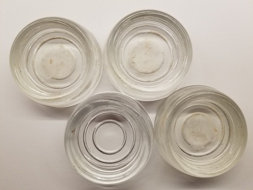 4 Vintage Anchor Hocking ? 2.5" GLASS COASTERS Caster Cups Carpet Protectors  E