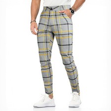 Mens Plaid Dress Pants Stretch Chino Pants Men Slim Fit