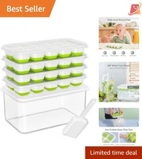 Silicone Plastic Ice Cube Tray 4 Pack with Lid Stackable Freezer Storage