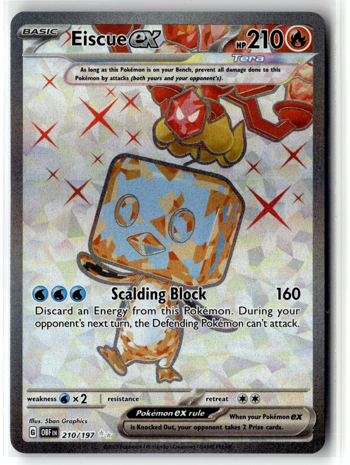 Eiscue ex ⭐️ 210/197 Holo Ultra Rare Obsidian Flames 2023 Pokemon NM