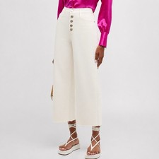 Frame Denim Ali Wide Crop Jeans High Waist Raw Hem Button Fly Soft White Size 34 Frame Denim Ali Wide Crop Jeans High Waist Raw Hem Button Fly Soft White Size 34
