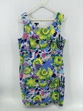 Talbots Sleeveless Dress Womens Size 12 Green Blue Yellow Pink Purple Floral