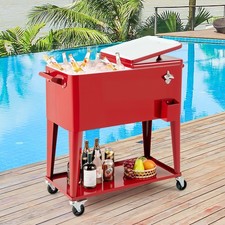 75L Red Rolling Ice Chest Portable Patio Beverage Cooler Cart