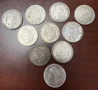 Lot of 10 Morgan Silver Dollars $1 1921 S X 5, D X 3 Circulated 0.9 Fine Silver