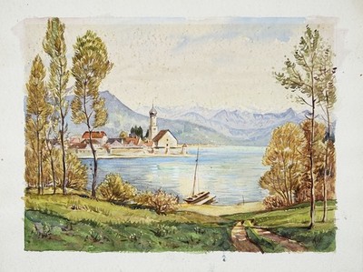 Fraueninsel Chiemsee Bayern Aquarell Zeichnung drawing dessin 1940