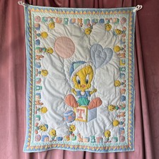 Vintage Baby Looney Tunes Crib Blanket Quilt Tweety Tweetie 80s 90s 1988