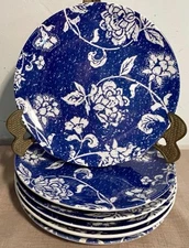 Set of 6 Pier 1 Blue Batik Salad / Dessert Plates 8.25" Excellent condition
