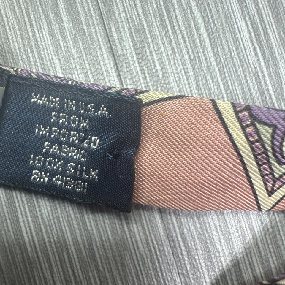 Pajarita Polo Ralph Lauren Rosa Geométrica Seda Preppy Dinero Antiguo Estilo Hiedra EE. UU. Foto 4 de 4
