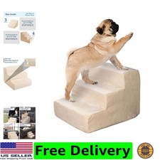 3-Step Pet Stairs - Nonslip Foam Dog and Cat Steps with Removable Zippered Mi...