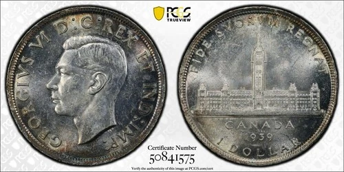 1939 Canada $1 Silver Toned Dollar PCGS MS63 Free Shipping