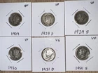Lot of (6) 90% Silver Mercury Dimes 1929 To 1931 Collectors Lot D/S Included￼