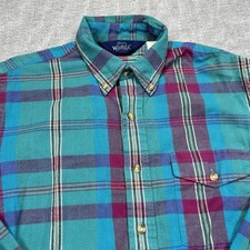 Vintage 80s Woolrich Shirt Mens Med Plaid Flannel Long Sleeve Button Up USA Made