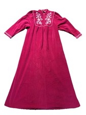 Vintage Vanity Fair Red Grannycore Victorian Embroidered Robe Zipper Front Med