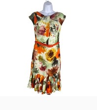 Eva Franco Anthropologie Womens A Line Dress Multicolor Floral Lined Belted 0