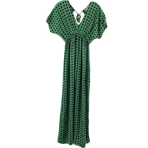 Maxi abito donna Michael Kors verde e nero a pois setoso XS poli