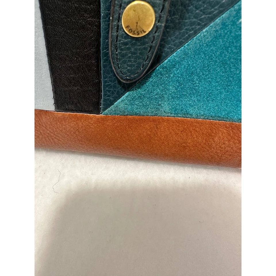 Cartera clutch fósil retazos cuero muñeca cremallera alrededor Foto 3 de 4