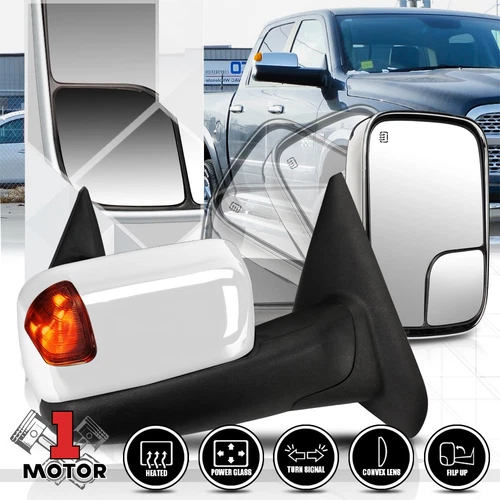 [Pair] Chrome Power+Heated Flip Up LED Signal Towing Mirror for 02-09 Ram 3500