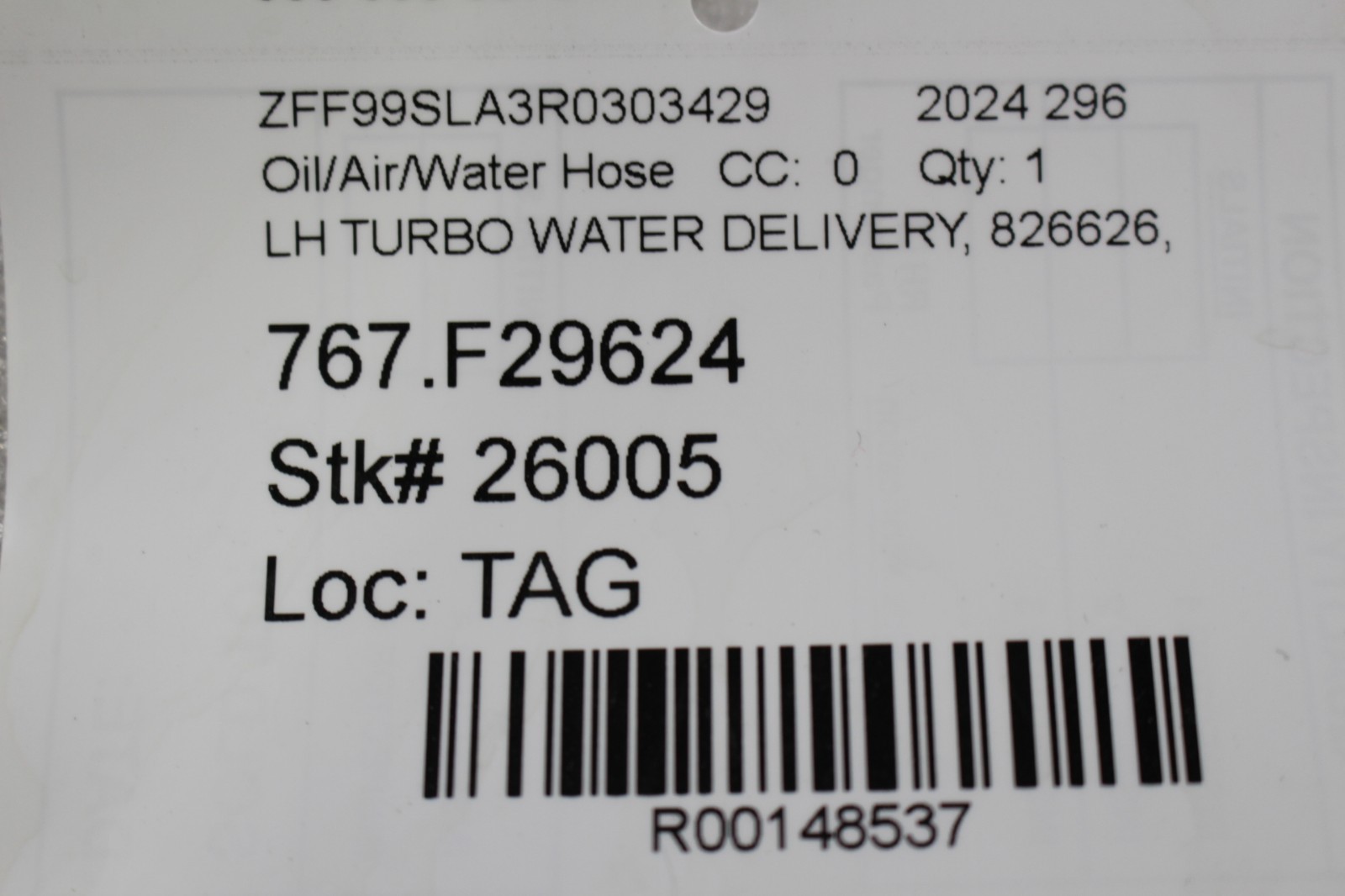 Ferrari 296 GTB, LH, Left, Turbo Delivery Line, Used, P/N 826626