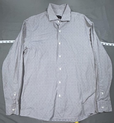Ermenegildo Zegna Dress Shirt Mens L Gray Gingham Regular Fit Cotton Long Sleeve