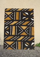 Ancienne tenture tissu peint ethnique Afrique Tribu