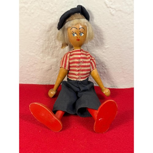 Vintage French Sailor Wooden Doll Handmade Display Piece 7"