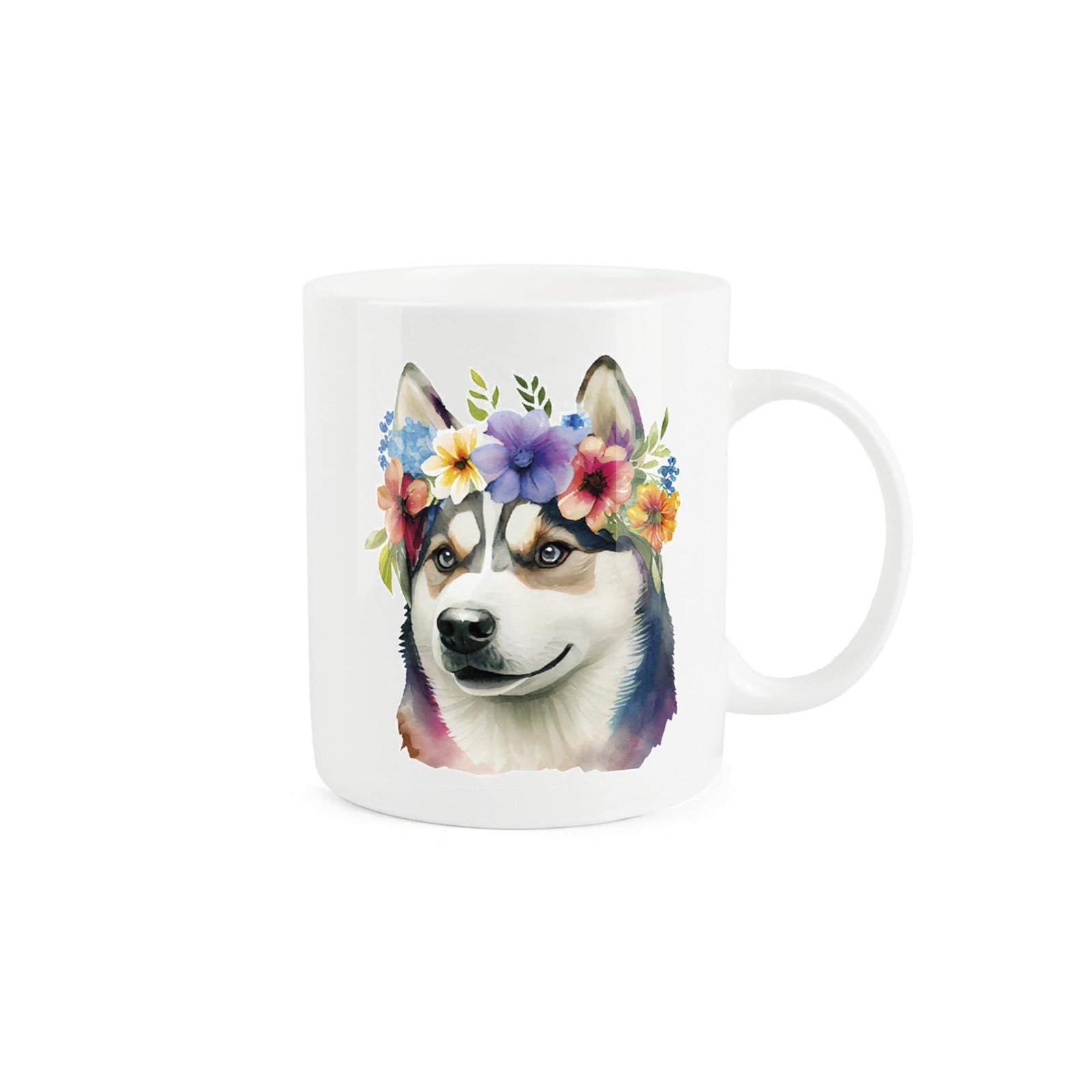 Husky Mug - Floral Crown Husky Dog Gift - Bone China Tea/Coffee Cup