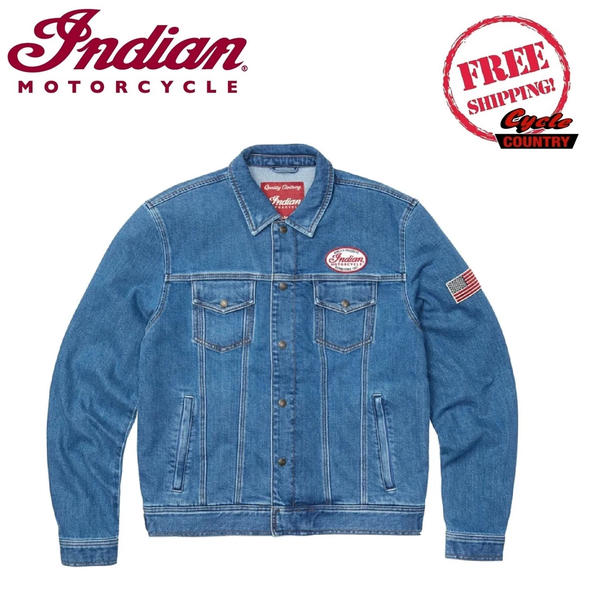 GENUINE INDIAN MOTORCYCLE BRAND MEN S DENIM BLUE JACKET FREE
