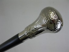 Antique Victorian Silver Brass Vintage Designer Handle Walking Wooden Stick Cane