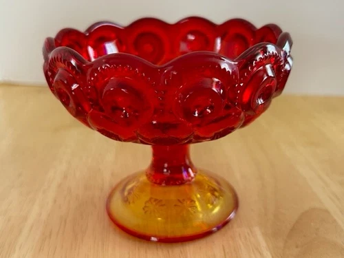 Vintage LE Smith Moon And Stars Amberina Footed Pedestal Compote