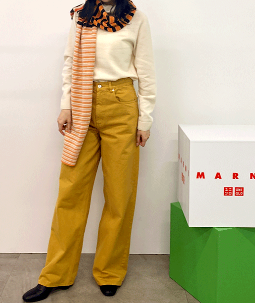 MARNI Uniqlo Women Oversized Baggy Jeans Wide Leg Mustard MARNI Uniqlo Women Oversized Baggy Jeans Wide Leg Mustard