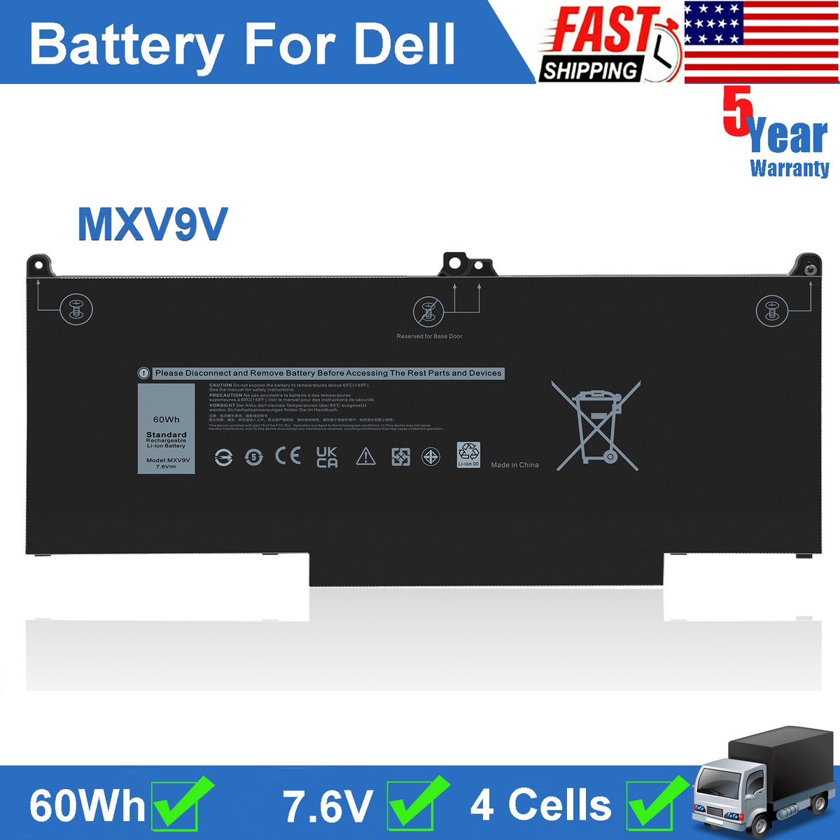 MXV9V Laptop Battery Replacement for Dell Latitude 5300