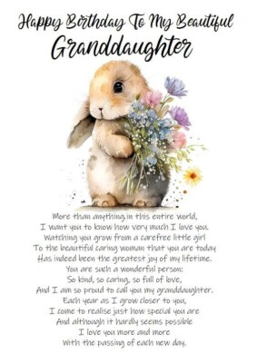 Old English Co. Bunny Rabbit Granddaughter Card - Floral Birthday Card With Envelope