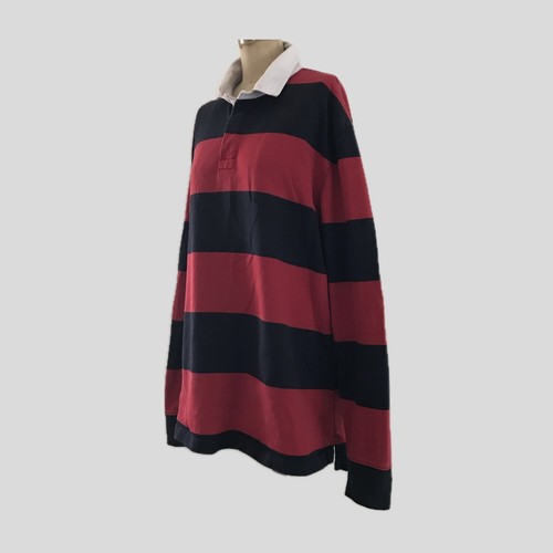 Vintage 1990s J Crew Red Navy Preppy Academia Cotton Rugby Shirt - XL
