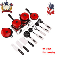 13Pcs Kids Play Kitchen Toy Childrens Cooking Utensils Pots Pans Accessories Set