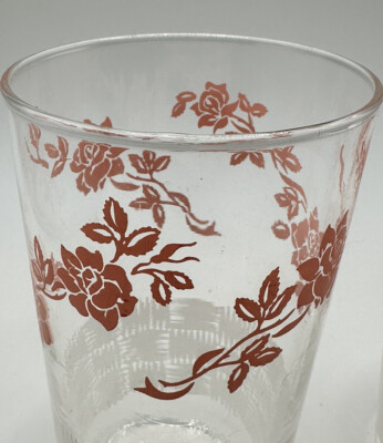 2 Federal Drinking Glasses Pink Roses White Checks Cheerful Spring 50s  Vintage | eBay