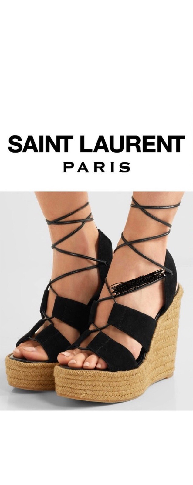 Saint Laurent Black Suede Wedge Heels Size 37 EU-image