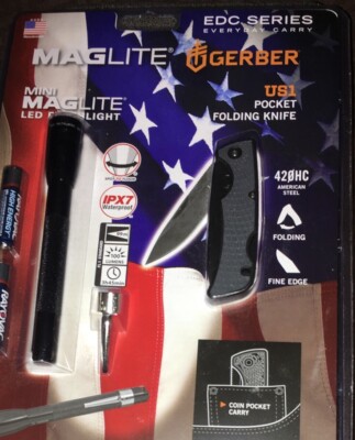 Mini Maglite AAA LED Flashlight IPX7 / Gerber US1 Folding Pocket Knife NEW