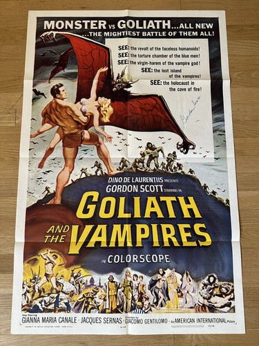 GOLIATH AND THE VAMPIRES OG 1 sh Movie Poster 1964 Signed by Gordon Scott! NICE