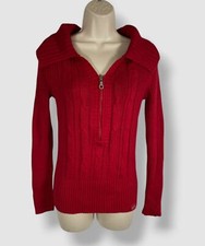 DKNY Jeans Women's Red Rib-Knit Long Sleeve Half-Zip Sweater Size S