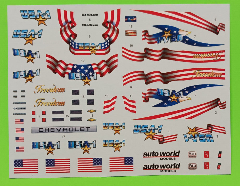 1/32 USA 1 1990 Chevy Silverado Pickup Monster Decal Sheet