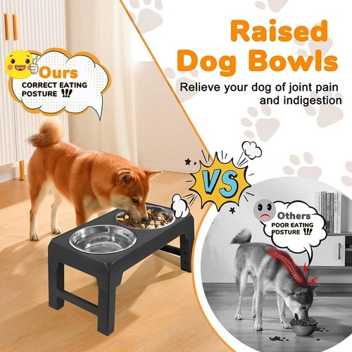 Elevated Raised Pet Dog Feeder Bowl Stainless Steel Food Water Stand+ 2pcs Bowls - Picture 4 of 13