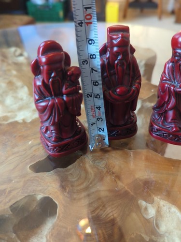 VINTAGE ROTE KUNSTHARZ CHINESISCHE GOTT FIGUREN FU LU SHOU / WEISE MÄNNER X3 ~ SEHR GUTER ZUSTAND - Bild 6 von 8